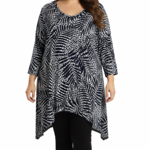 Cynthia Rowey Plus 2X 22/24 Navy Blue White Lady Woman Patterned Top Shirt